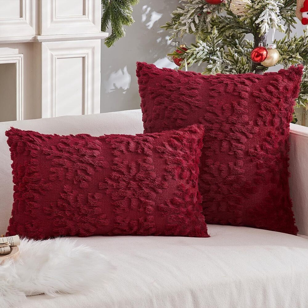 5769 Christmas Burgundy Red Throw Pillow Covers Snowflakes Decorative 16×16 - Picture 4 of 6
